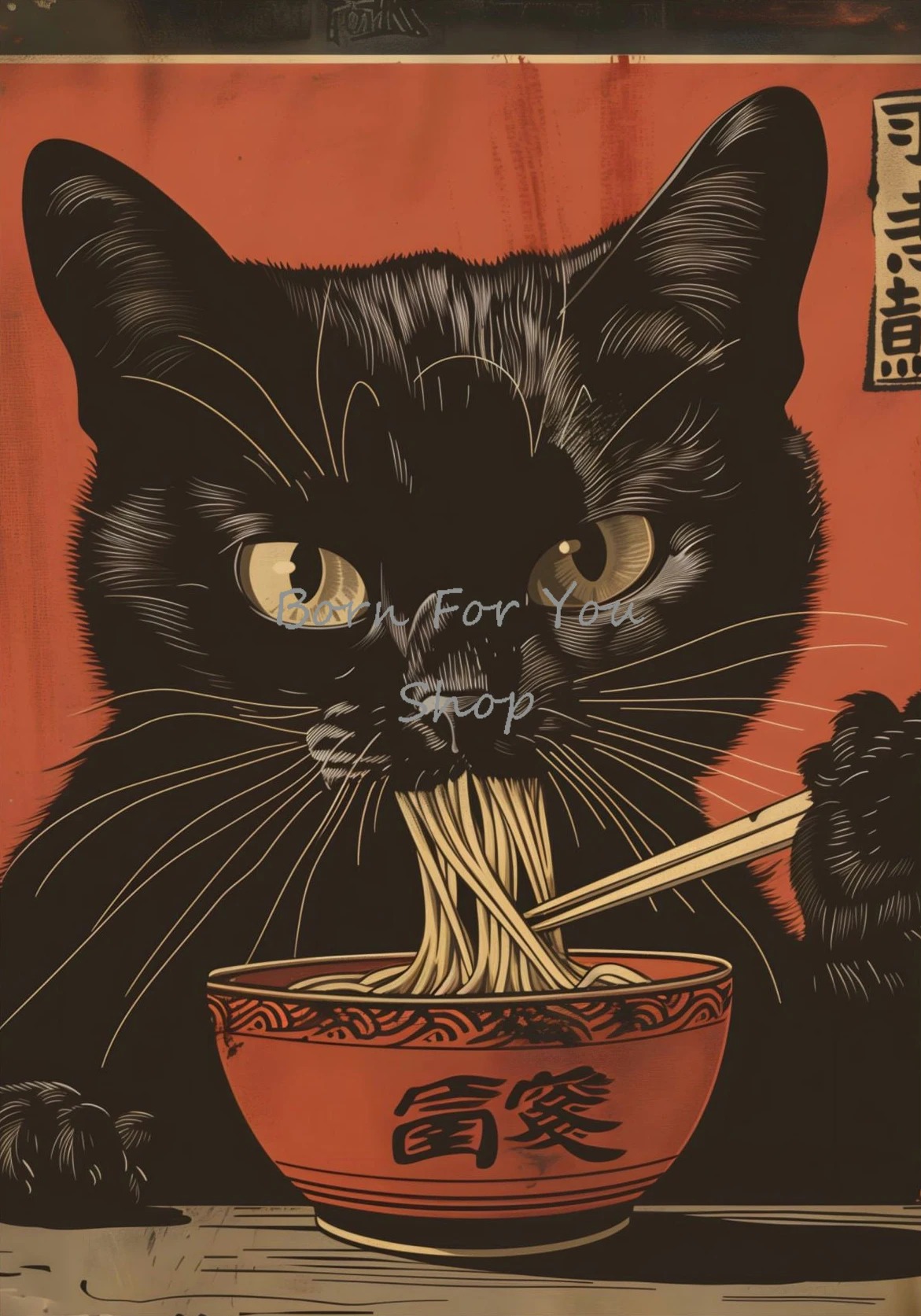 Japanese Edo Style Black Cat E - Japanese Eating Lifestyle 评论和价格